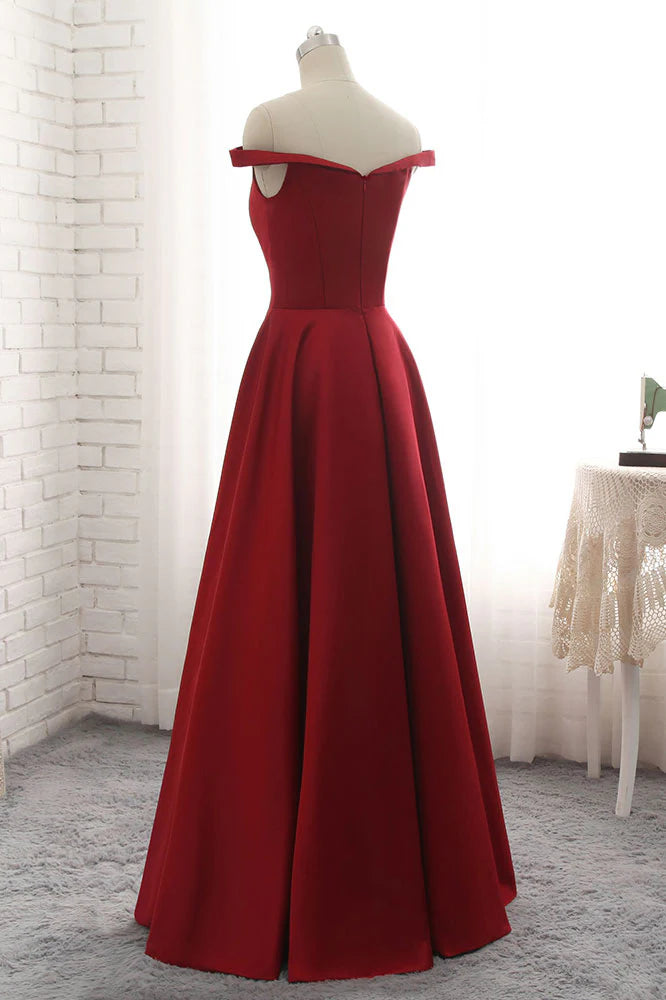 Simple burgundy off shoulder long prom dress burgundy prom dress