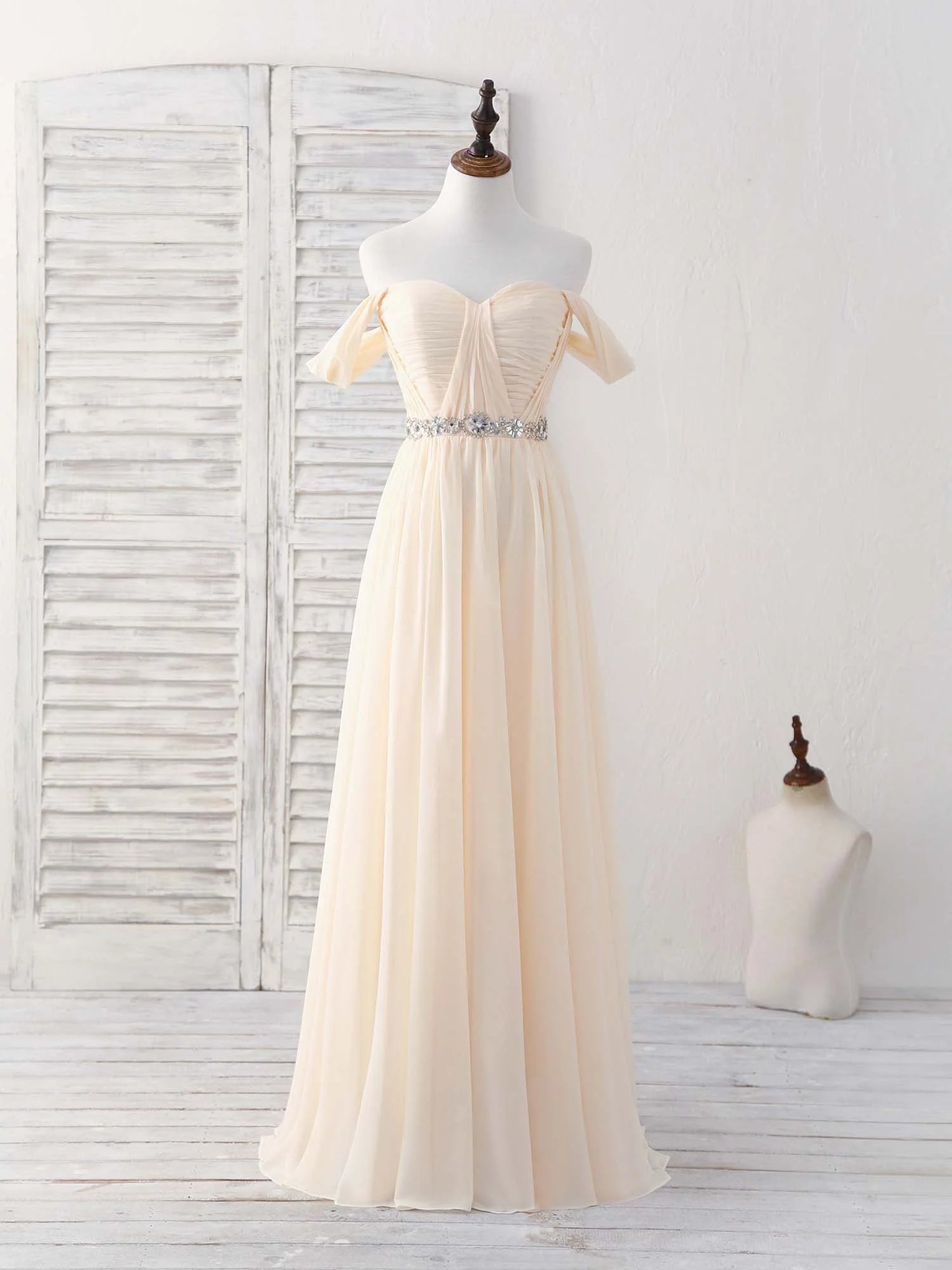 Chiffon Off Shoulder Long Prom Dress Bridesmaid Dress