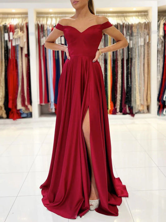 Simple Sweetheart Satin Long Prom Dress Burgundy Evening Dress