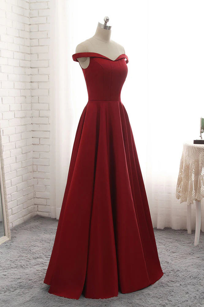 Simple burgundy off shoulder long prom dress burgundy prom dress