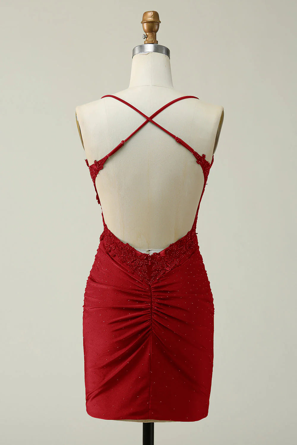 Dark Red Sheath Spaghetti Straps Short Homecoming Dress