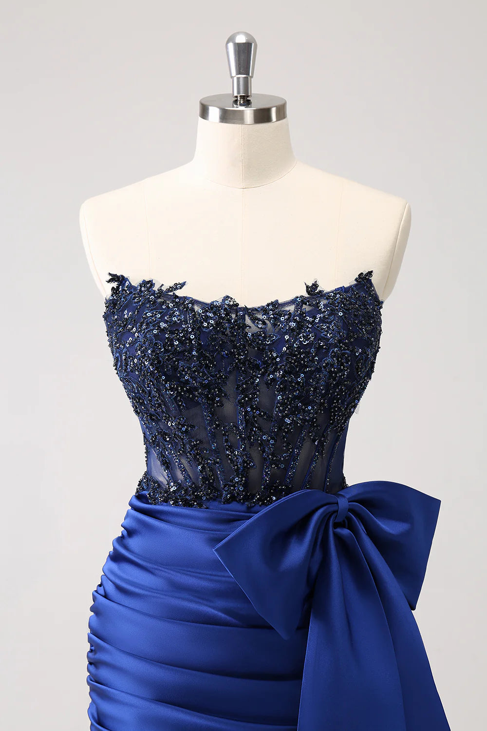 Navy Tight Strapless Corset Pleated Short Beaded Homecoming Dress