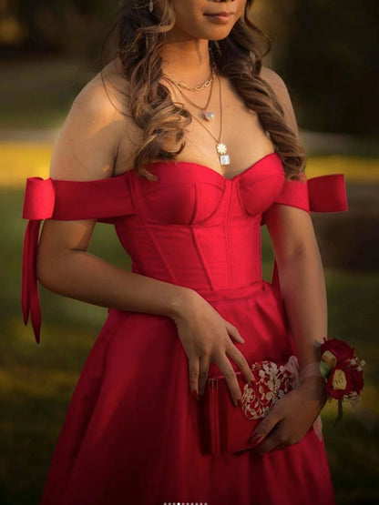 Simple red satin long prom dress red satin prom dress