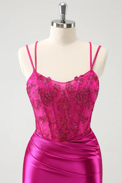 Fuchsia Rushed Corset Short Tight Homecoming Dresses