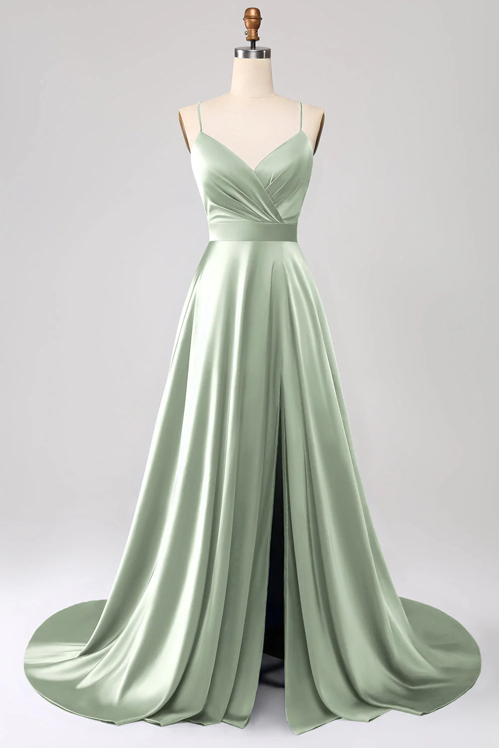 OKBBN A-line slim shoulder strap backless sleeveless satin ball gown