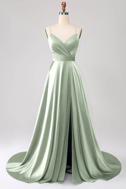 OKBBN A-line slim shoulder strap backless sleeveless satin ball gown