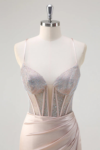 OKBBN Shining Mermaid Strap Tight corset Long Split Ball Dress