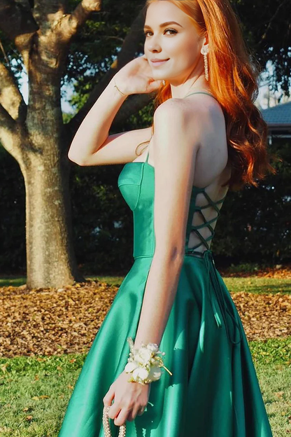 OKBBN Cute A-Shape Sweetheart Satin Long Split Ball Dress