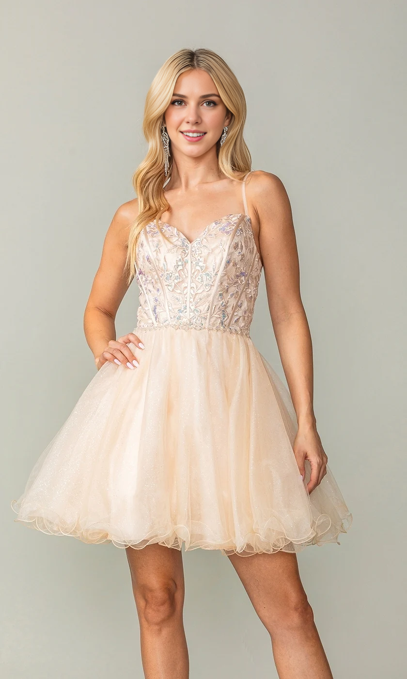 OKBBN cute lace up short tight corset embroidered skirt wrapped around backless Homecoming Dresses