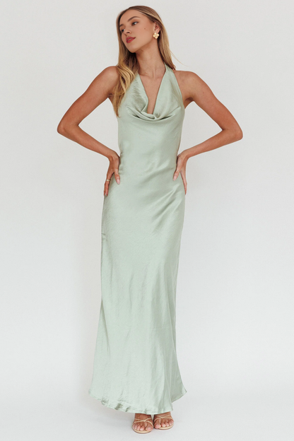 Gorgeous scarf style backless satin back zipper bridesmaid dress