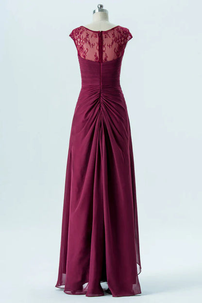 V-Neck Cap Sleeves Long Bridesmaid Dress