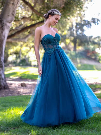 OKBBN tight corset lace and chiffon ball gown