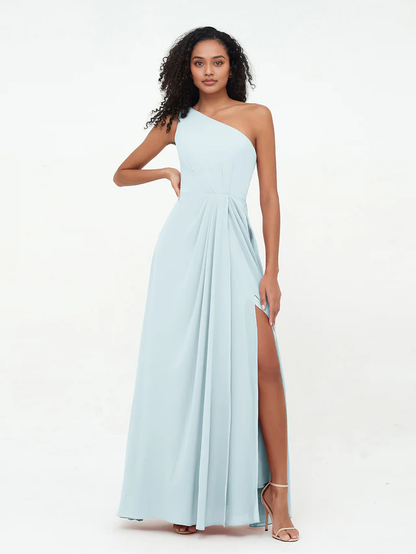 OKBBN shoulder slit chiffon bridesmaid dress