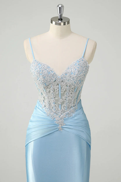 OKBBN mermaid slim shoulder strap tight corset long pleated ball dress