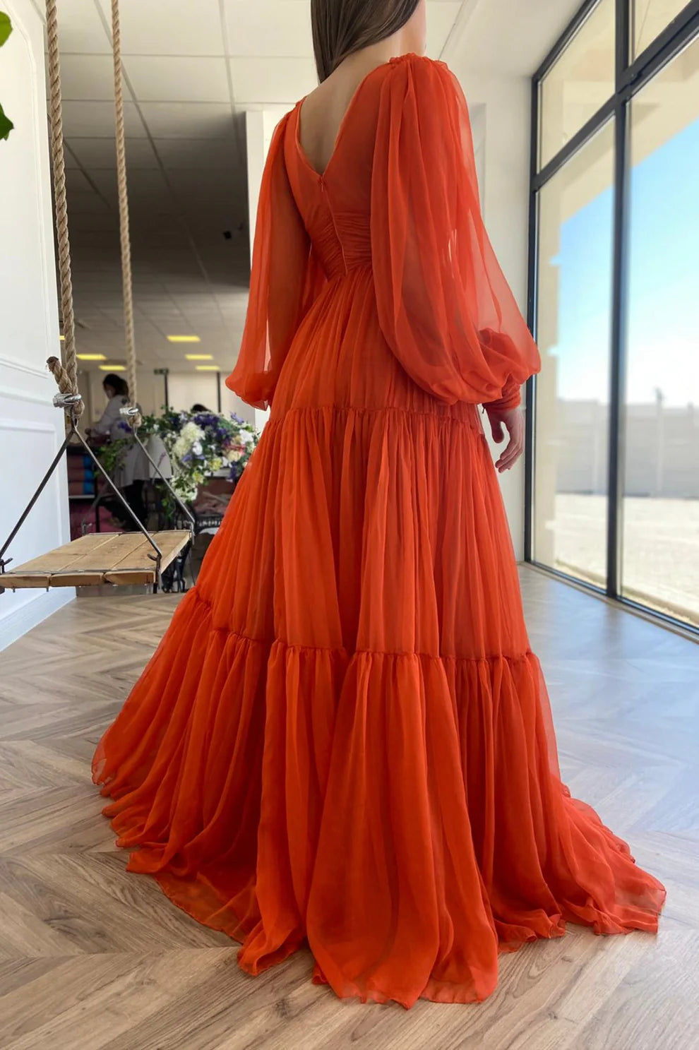 OKBBN Chiffon and Ground Long Sleeve Ball Dress