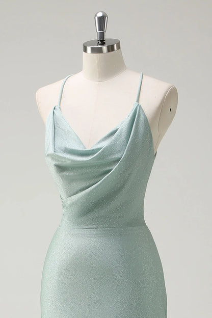 OKBBN mermaid slim shoulder strap pleated long ball dress