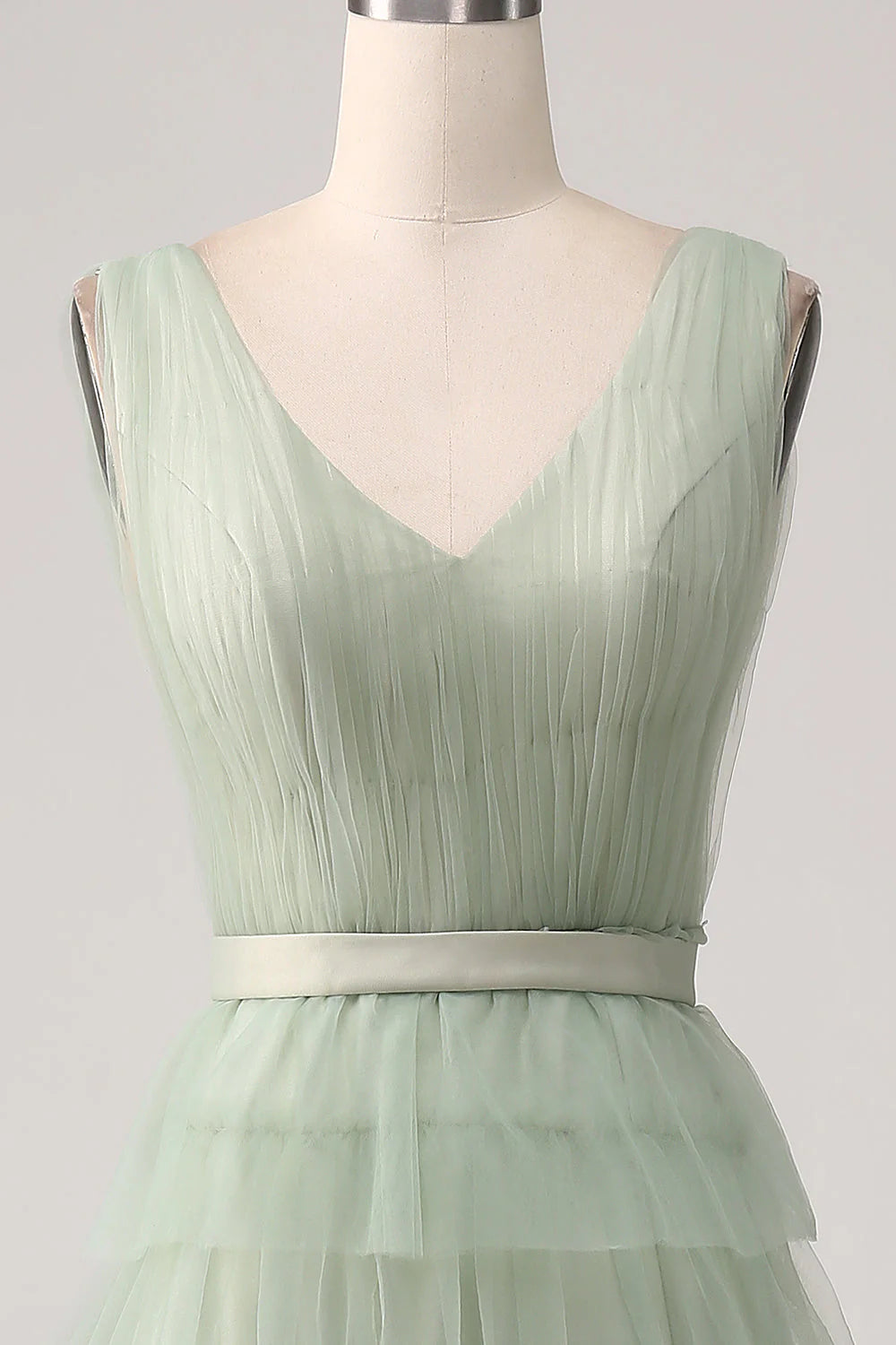 OKBBN pleated layered slit backless ball gown