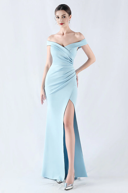 OKBBN mermaid off shoulder sleeveless slit long ball dress