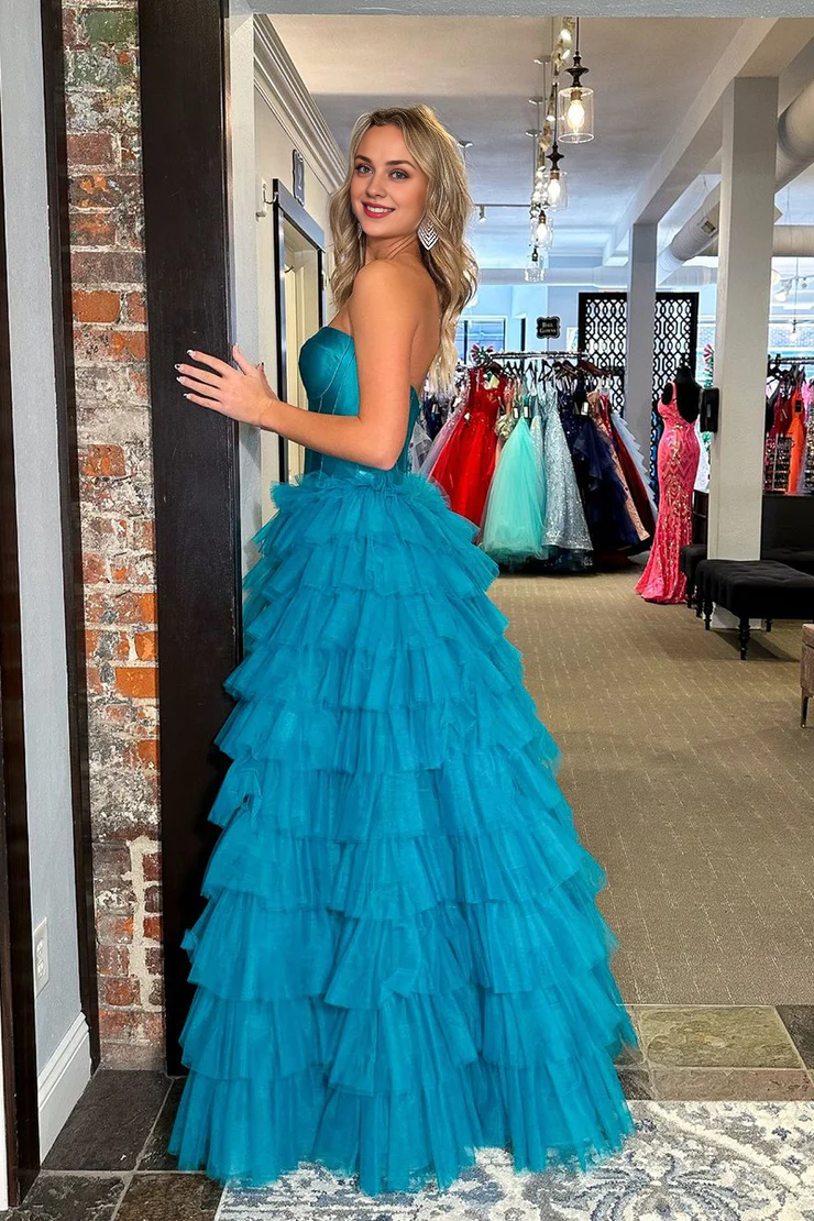 OKBBN Princess Sweetheart Layered Chiffon Long Ball Dress