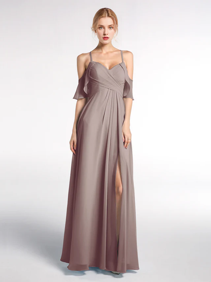 OKBBN slim shoulder strap high waisted ruffled hem slim fit bridesmaid dress
