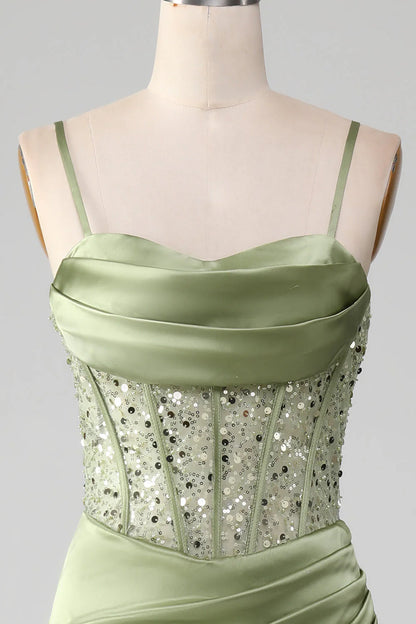 OKBBN mermaid sequin pleated tight corset satin evening gown