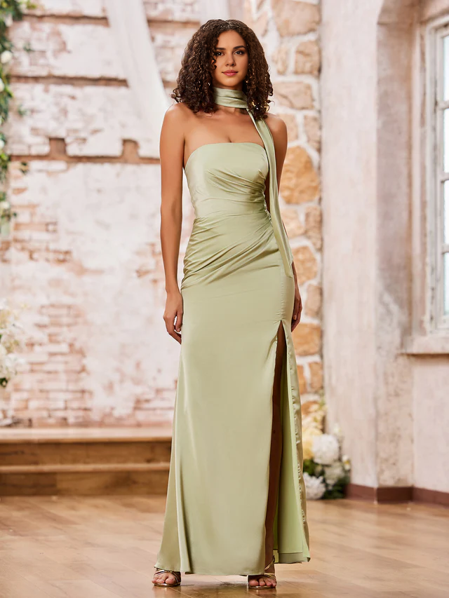 OKBBN off shoulder tight height slit sexy extra long bridesmaid dress