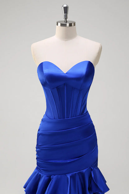 OKBBN off shoulder pleated tight corset layered long ball dress