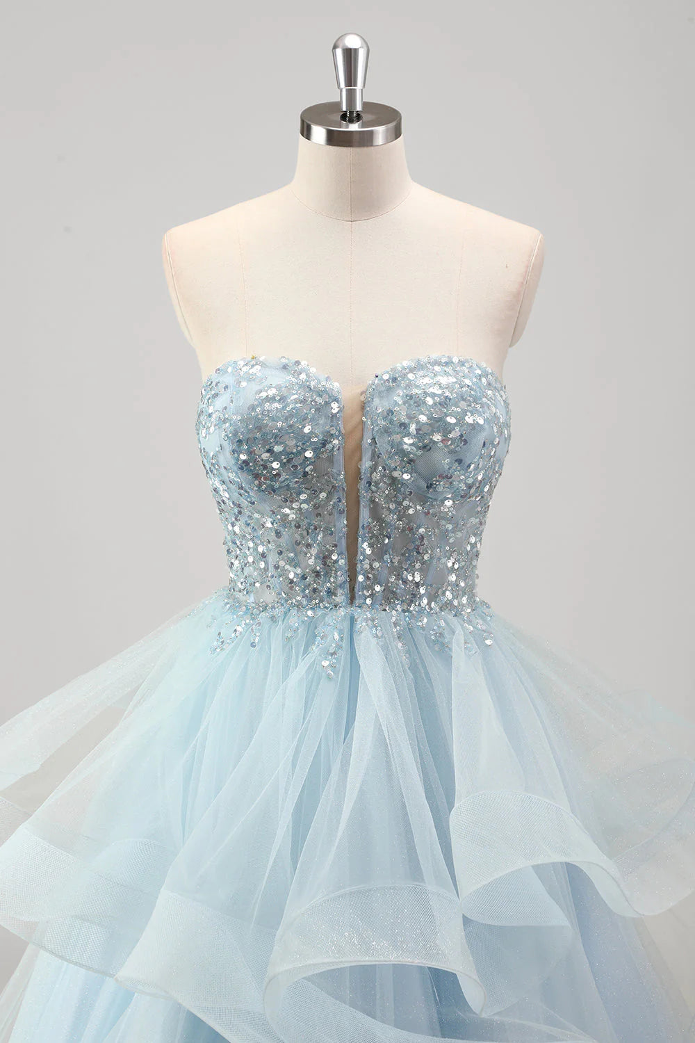 OKBBN A-line off shoulder spiral pleated tight corset sequined pleated ball gown
