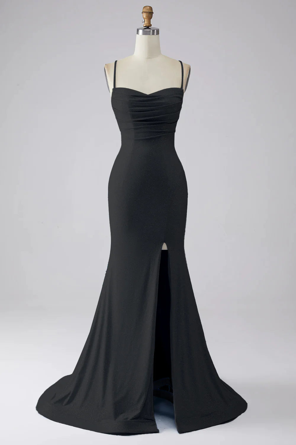 OKBBN mermaid slim shoulder strap slit sleeveless long ball dress
