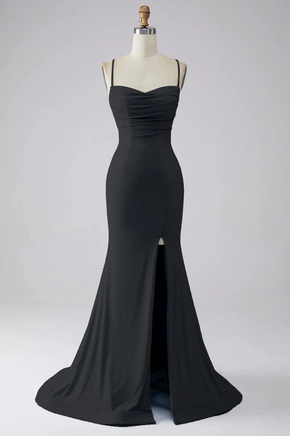 OKBBN mermaid slim shoulder strap slit sleeveless long ball dress
