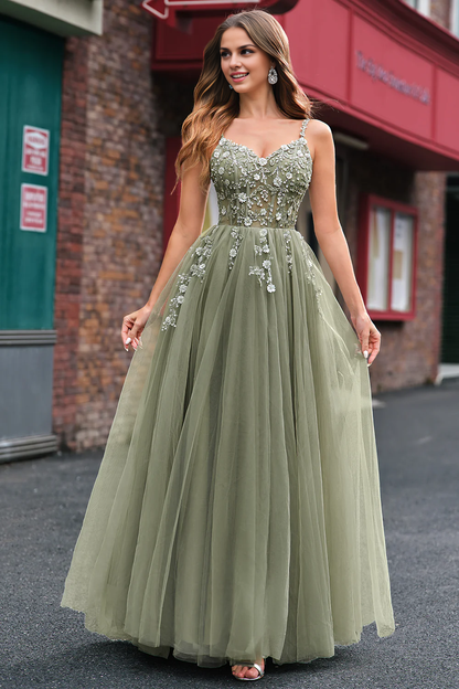 OKBBN chiffon thin shoulder strap A-line tight corset long ball dress