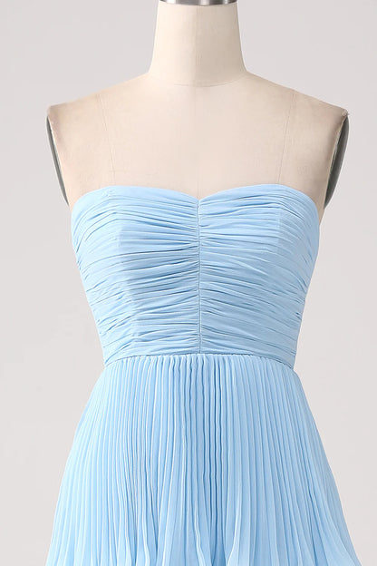 OKBBN Sweetheart pleated strapless long bridesmaid dress