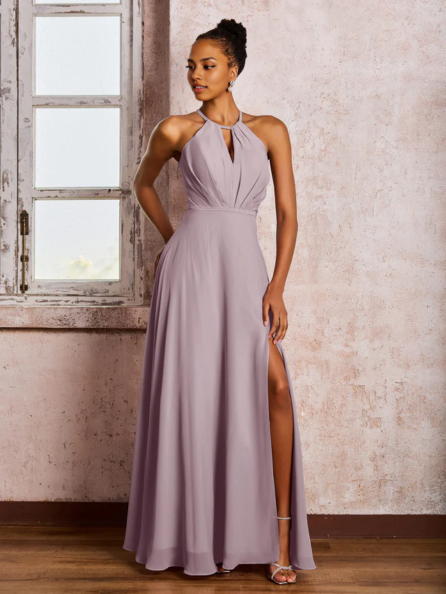 OKBBN backless camisole bow chiffon bridesmaid dress