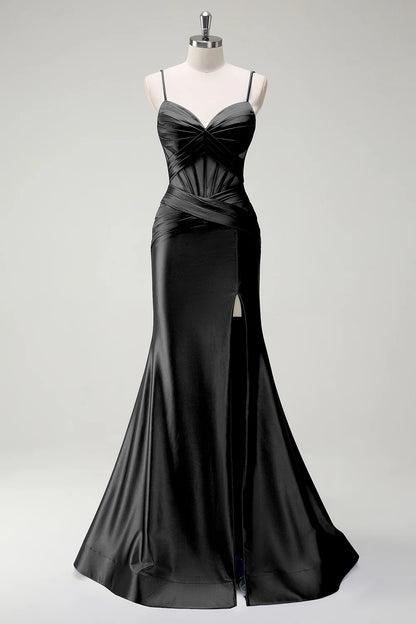 OKBBN mermaid slim shoulder strap long satin sleeveless evening gown