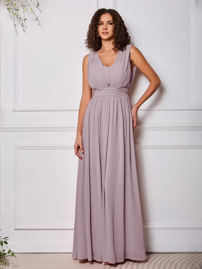 OKBBN elegant chiffon sleeveless backless bridesmaid dress