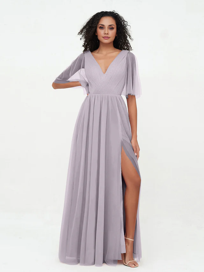 OKBBN A-line V-neck chiffon bridesmaid dress
