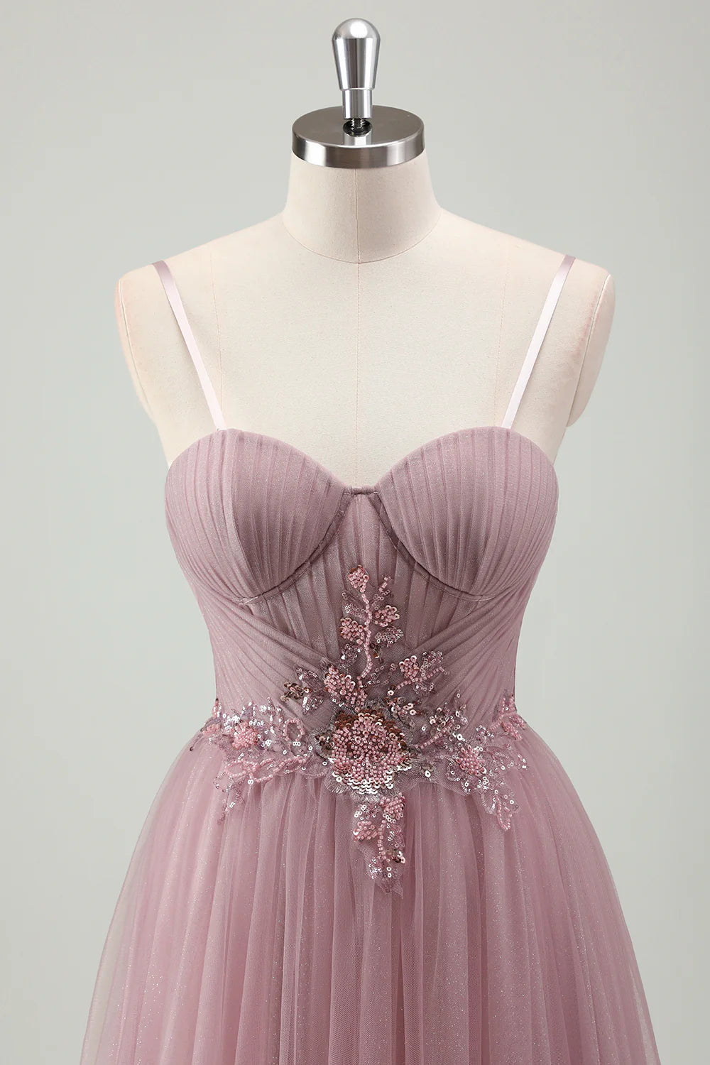 OKBBN decal A-line thin shoulder strap pleated long ball gown