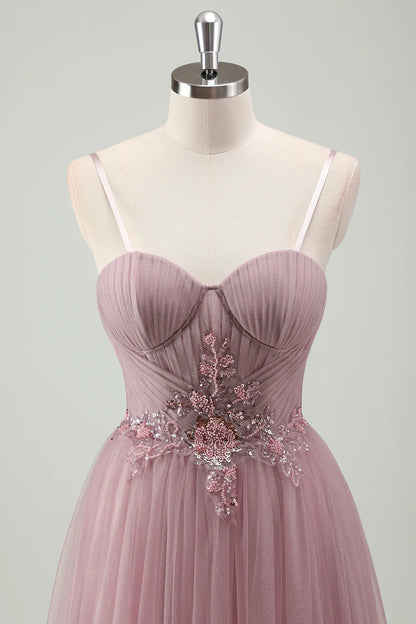OKBBN decal A-line thin shoulder strap pleated long ball gown
