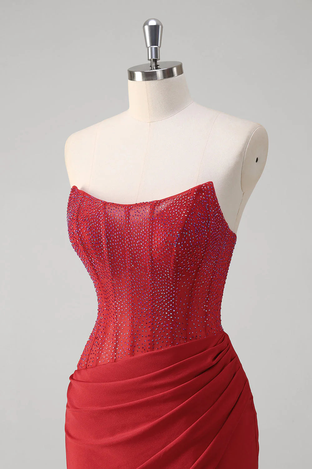 OKBBN Shining Mermaid Off Shoulder Tight corset with Beaded Ruffles, Long Split Ball Dress