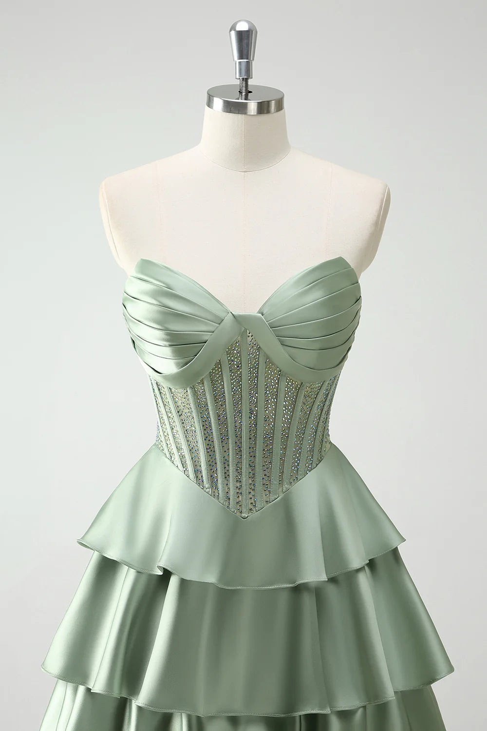OKBBN A-line ruffle edge tight layered long ball gown