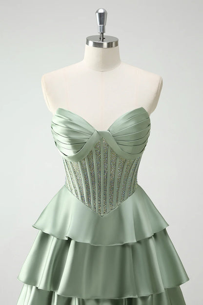 OKBBN A-line ruffle edge tight layered long ball gown