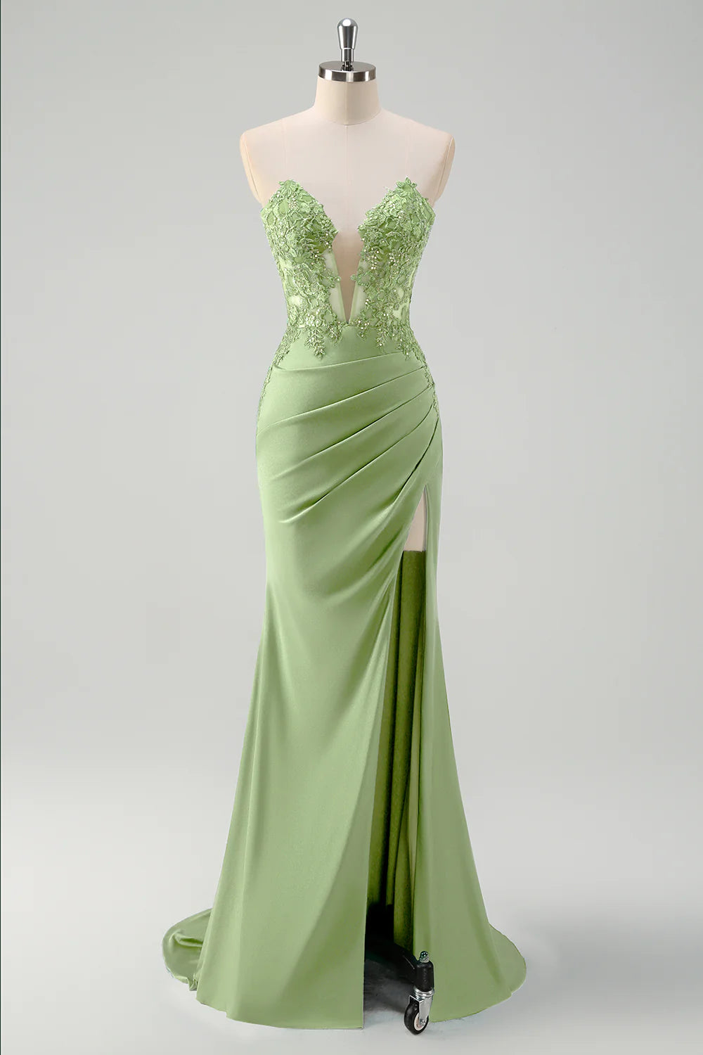OKBBN mermaid tight corset pleated long slit dance dress