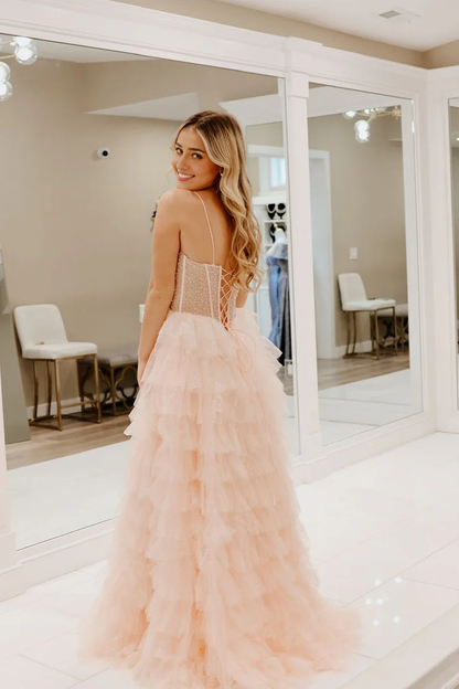 OKBBN A-line Sweetheart Layered Chiffon Long Ball Dress