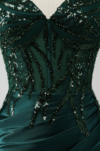 OKBBN mermaid sequin pleated tight corset slit ball dress