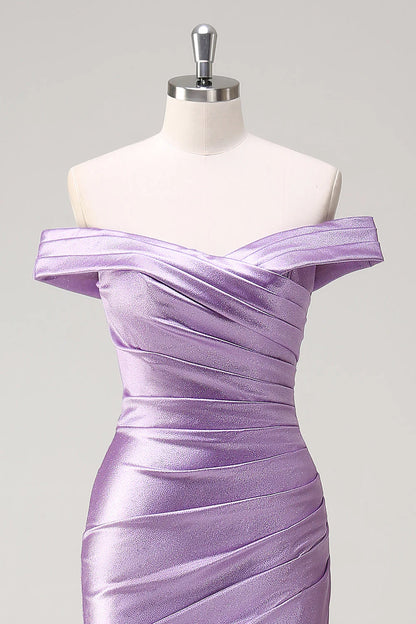 OKBBN mermaid off shoulder pleated long ball dress