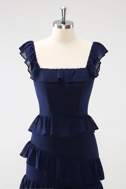 OKBBN A-line layered chiffon long bridesmaid dress