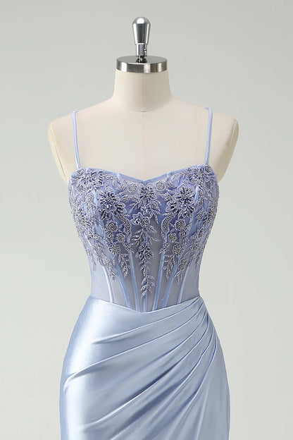 OKBBN mermaid decal slit long evening gown