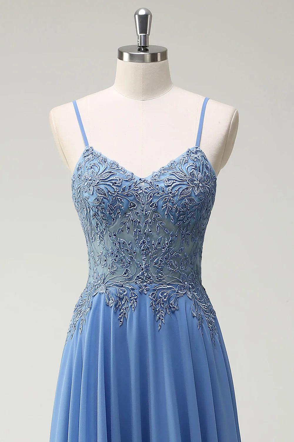 OKBBN A-line thin shoulder strap tight corset beaded long ball gown