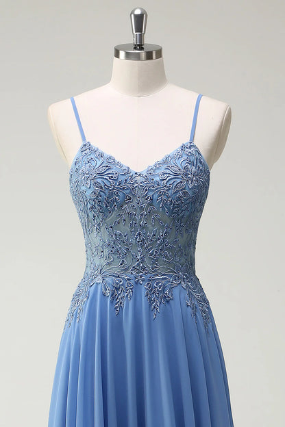 OKBBN A-line thin shoulder strap tight corset beaded long ball gown