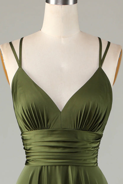 OKBBN A-line sleeveless thin shoulder strap long bridesmaid dress